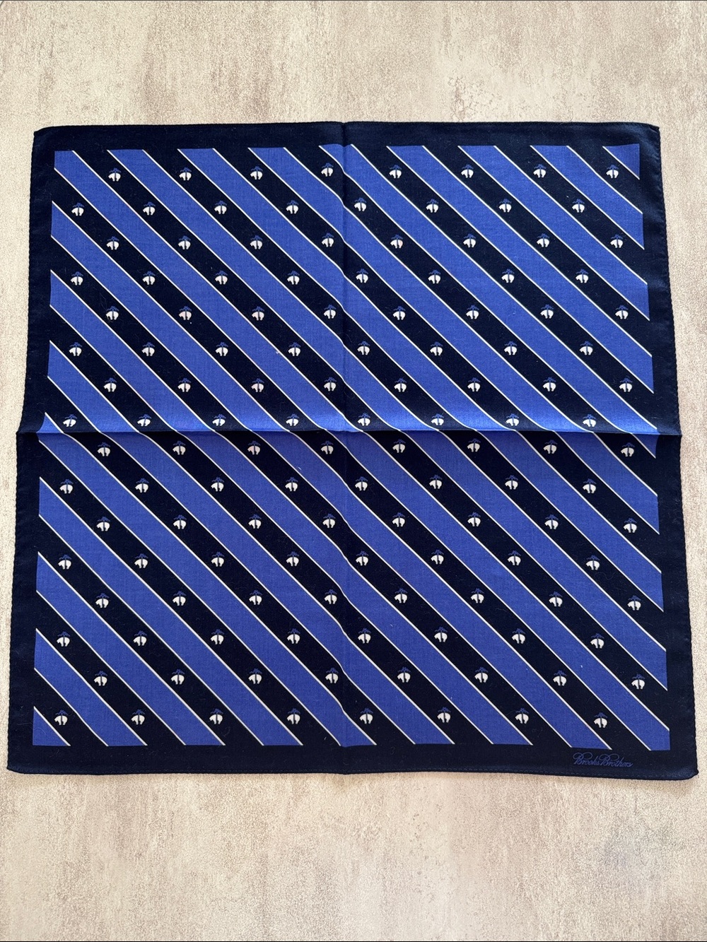 Brooks Brothers Navy and Blue Diagonal Stripe Pocket Square